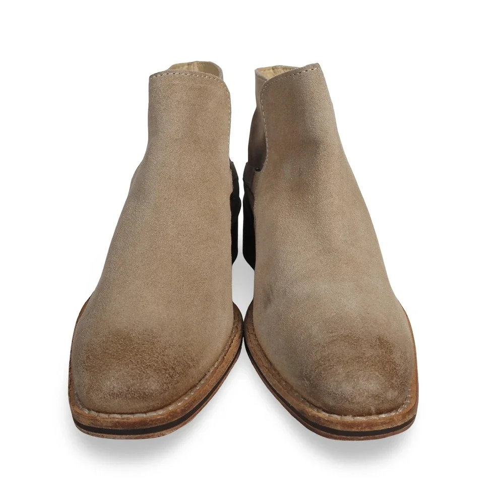 Diba True Caspian‎ Suede Leather Ankle Booties Beige Womens 6.5 Western Bootie